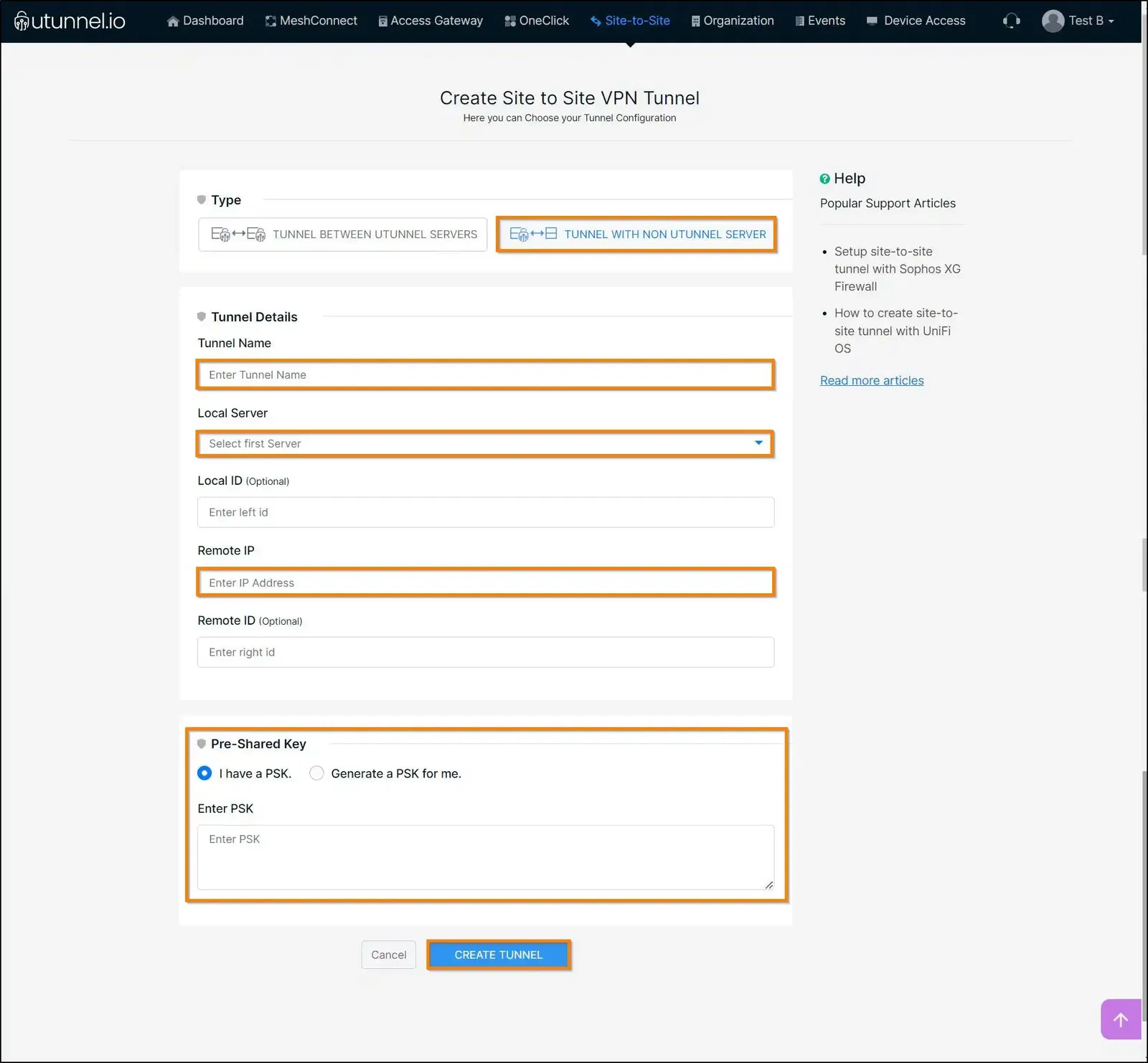 setup site-to-site tunnel with Sophos XG firewall create tunnel