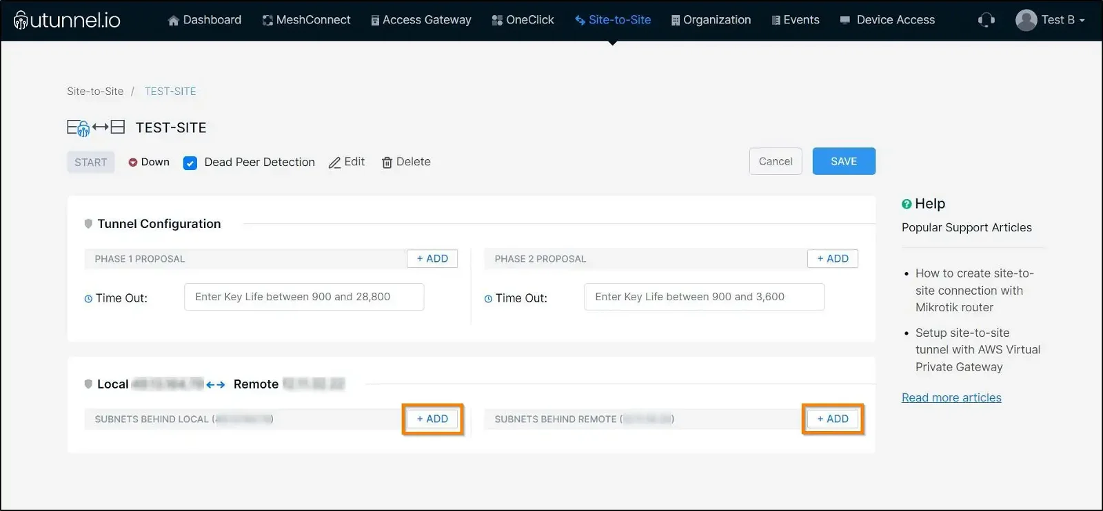 setup site-to-site tunnel with Sophos XG firewall define subnets