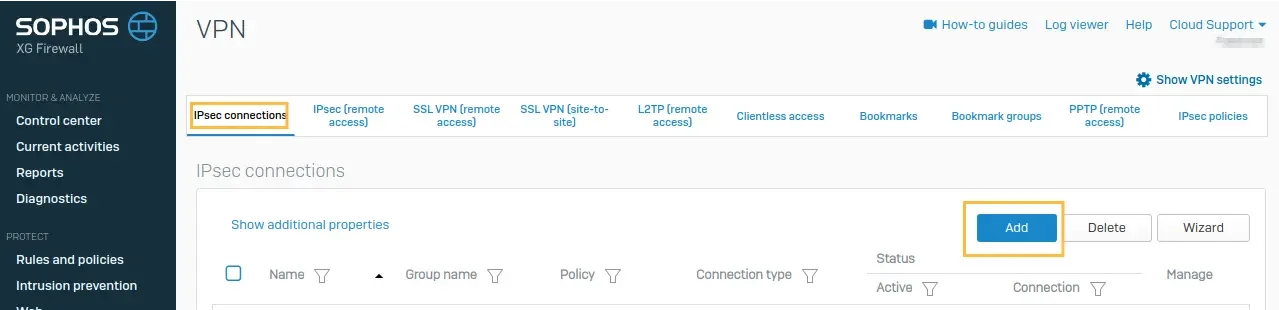 setup site-to-site tunnel with Sophos XG firewall IPsec connections