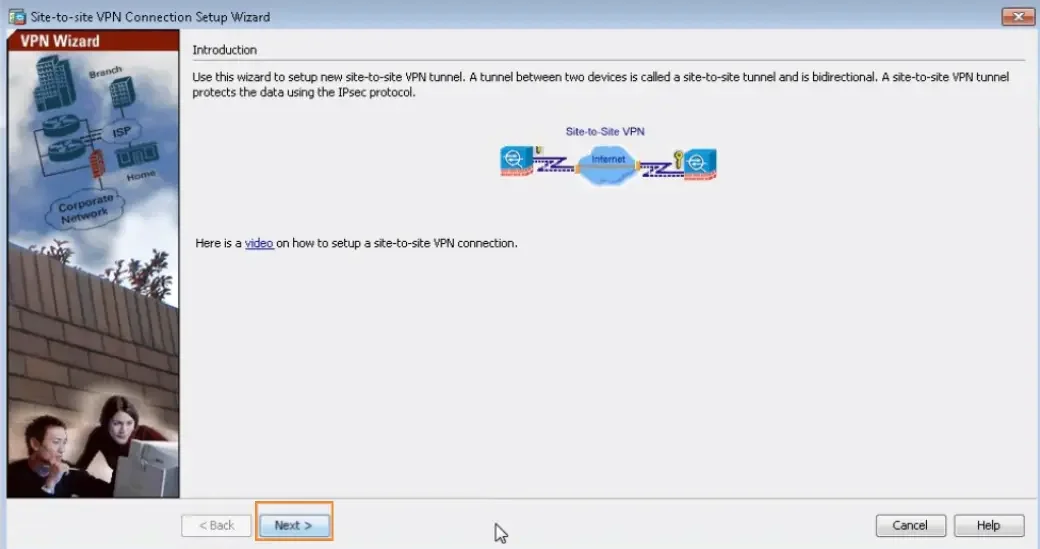 Set up site-to-site tunnel with Cisco ASA site-to-site VPN wizard