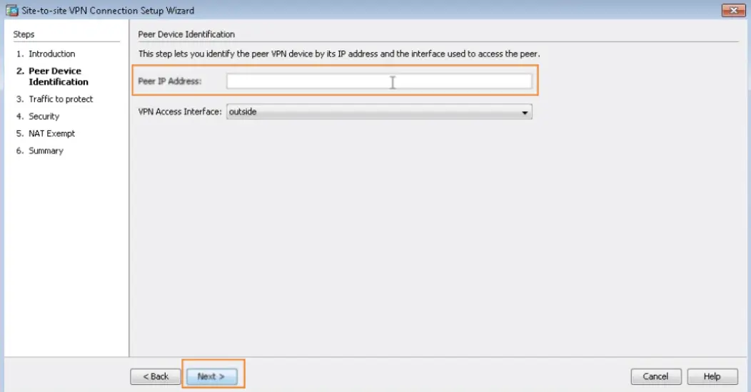 Set up site-to-site tunnel with Cisco ASA type in Peer IP address