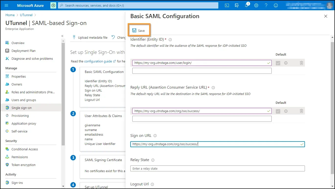 How to enable SSO and use Azure AD as identity provider configure integration URLs and SAML attributes