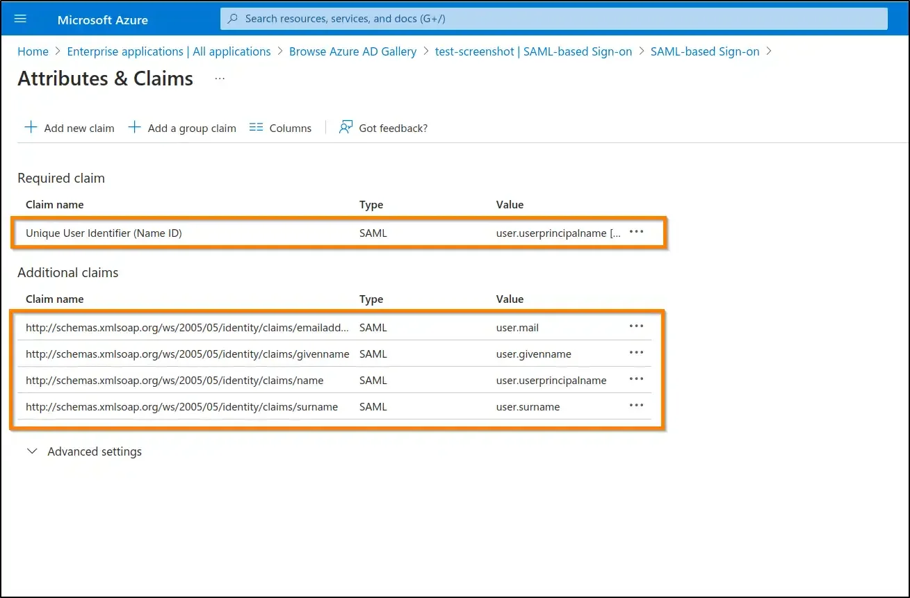 How to enable SSO and use Azure AD as identity provider click to edit each claim