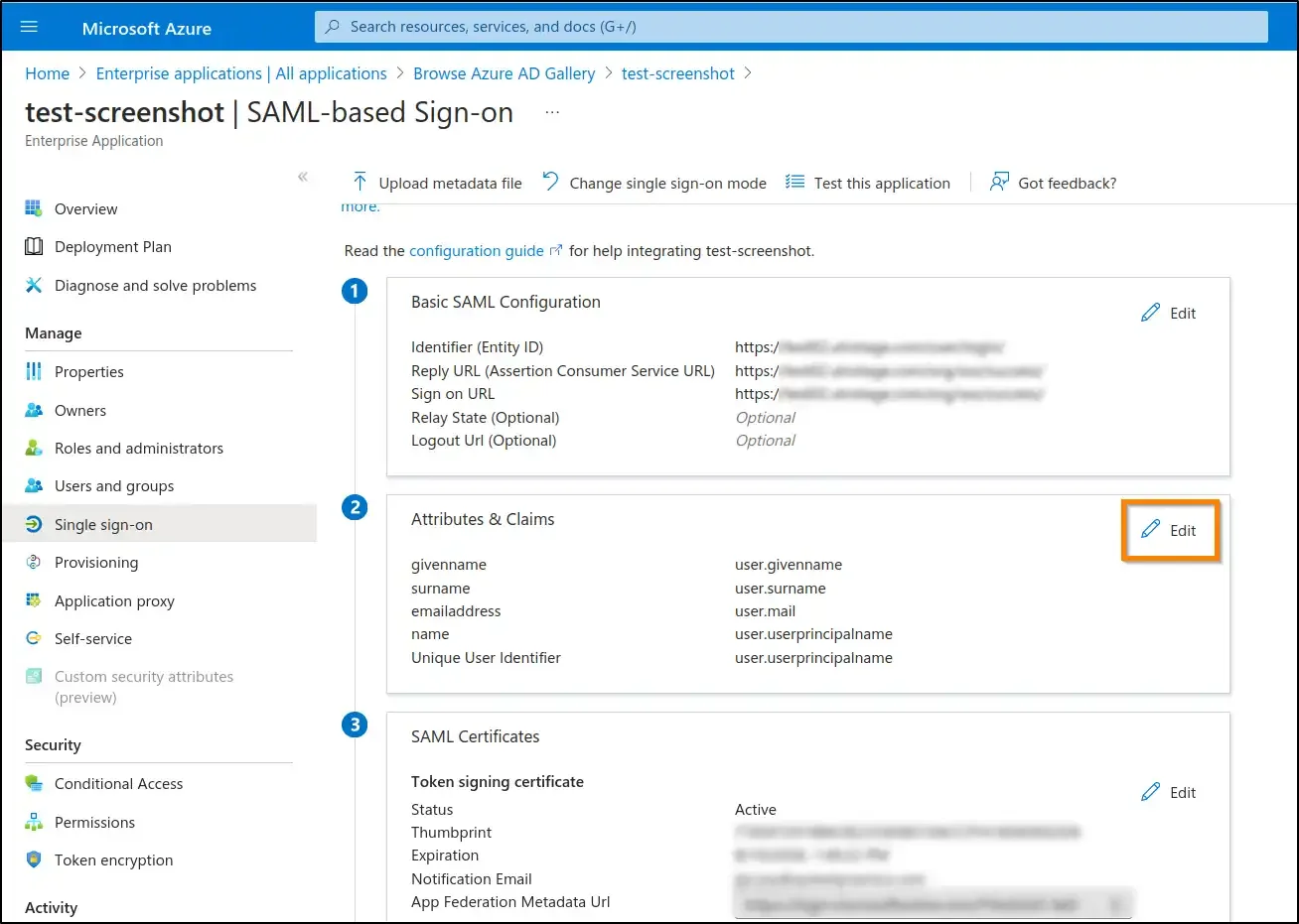 How to enable SSO and use Azure AD as identity provider edit user attributes and claims