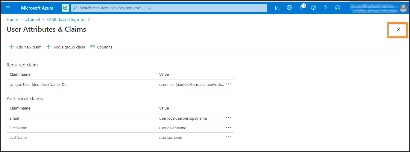 How to enable SSO and use Azure AD as identity provider click on the close icon