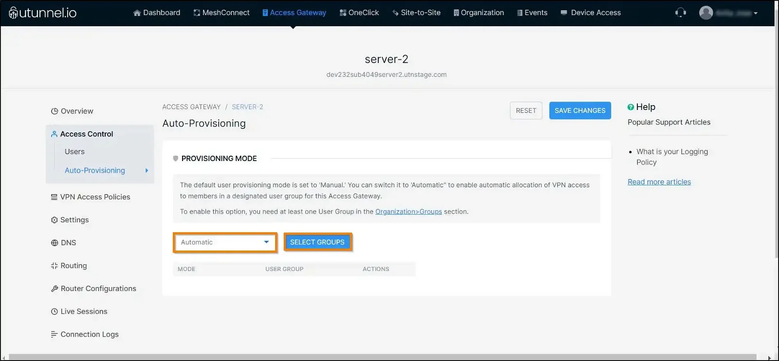 How to enable user provisioning on a server tab