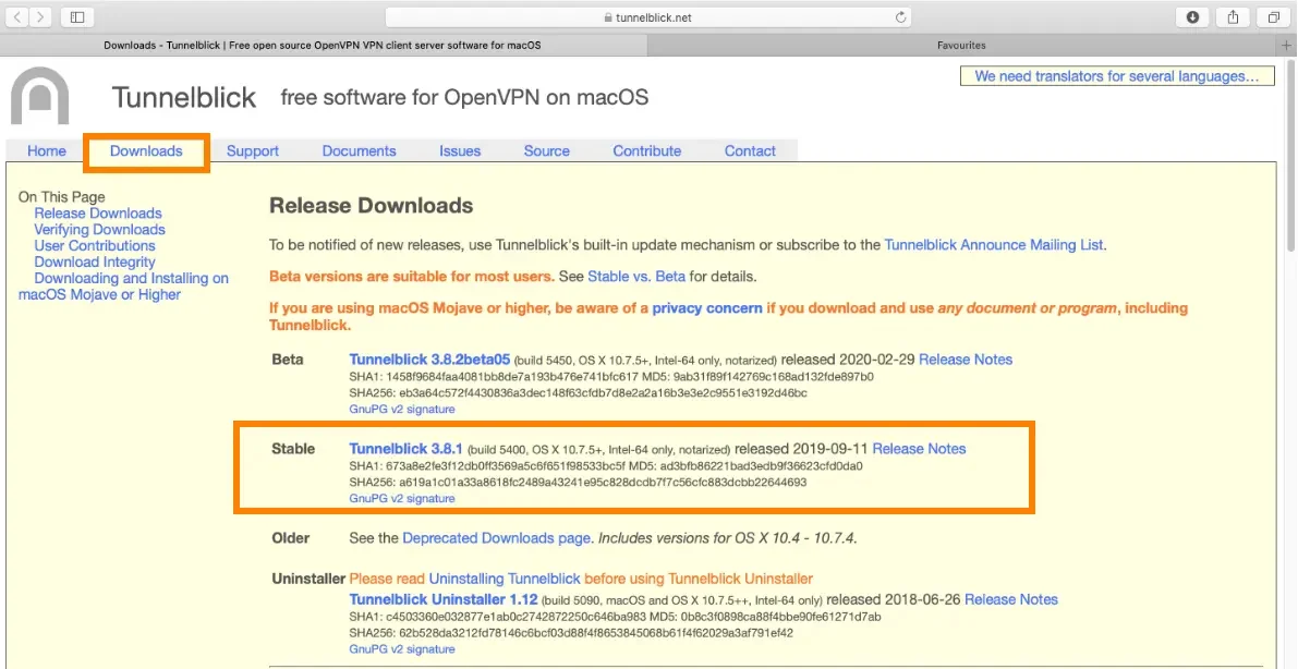 openvpn with tunnelblick in macos download