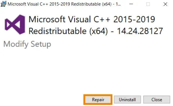 How to fix VCRUNTIME140dll is missing error redistributable modify setup pop-up