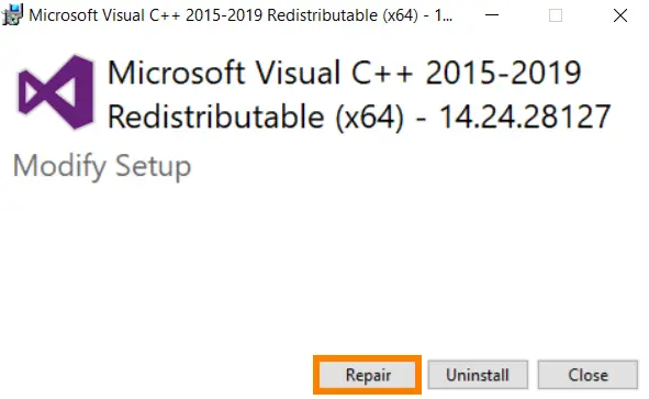 How to fix VCRUNTIME140dll is missing error redistributable modify setup pop-up