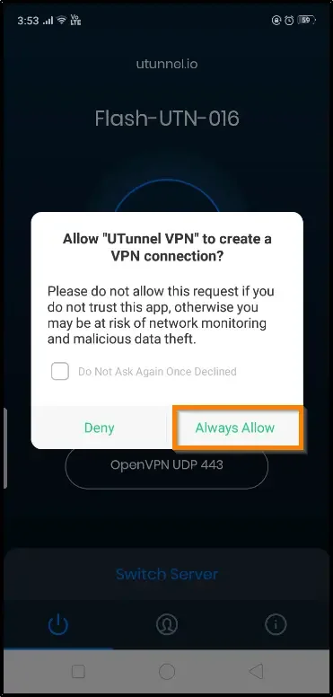Android VPN application features explained always allow prompt