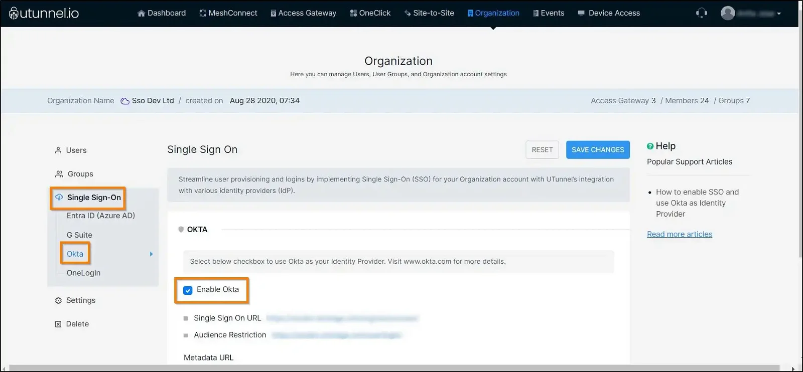 How to enable SSO and use Okta as identity provider enable Okta in the UTunnel