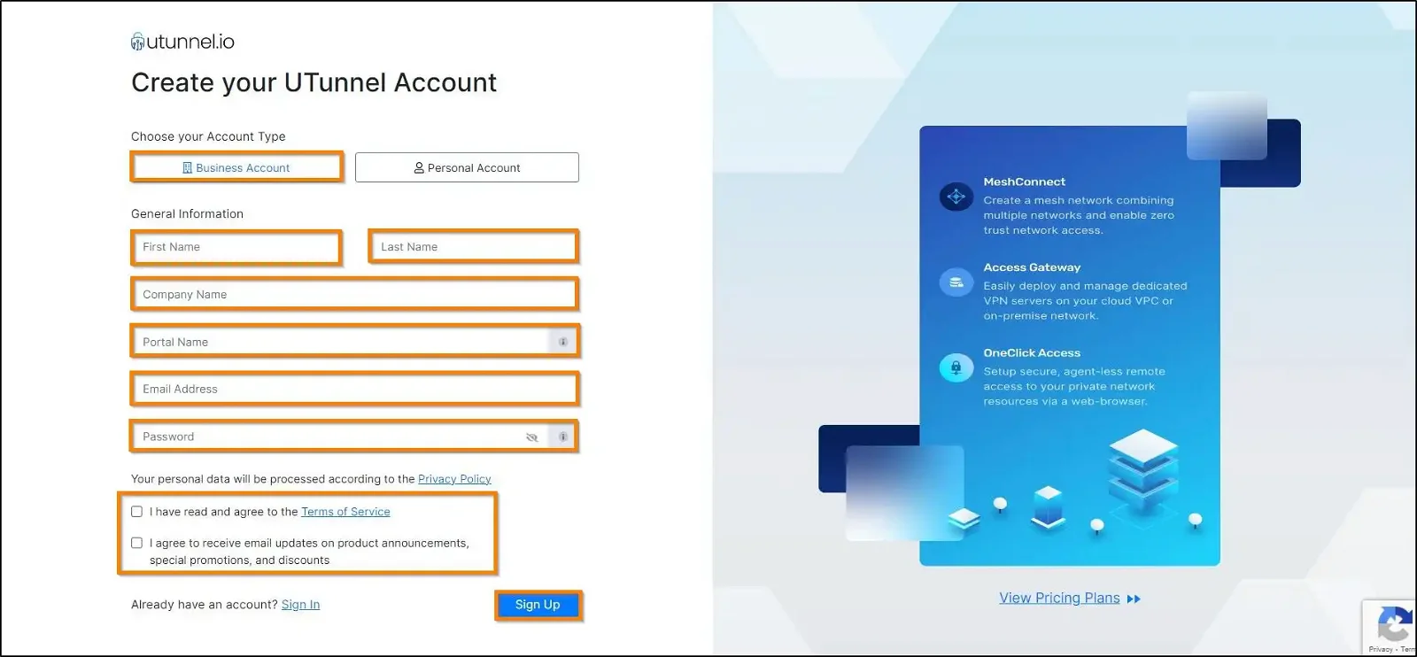 How to signup as organization create UTunnel account