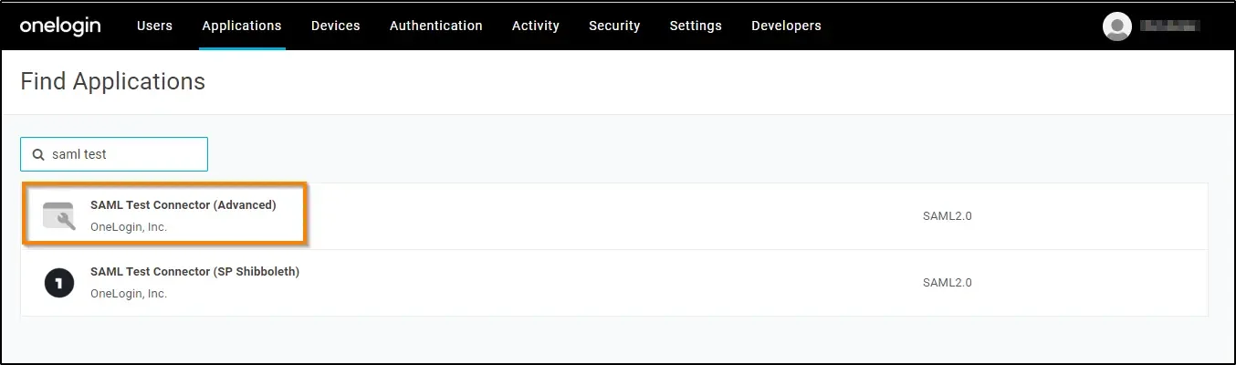 How to enable SSO and integrate with OneLogin search and select SAMLTEST Connector