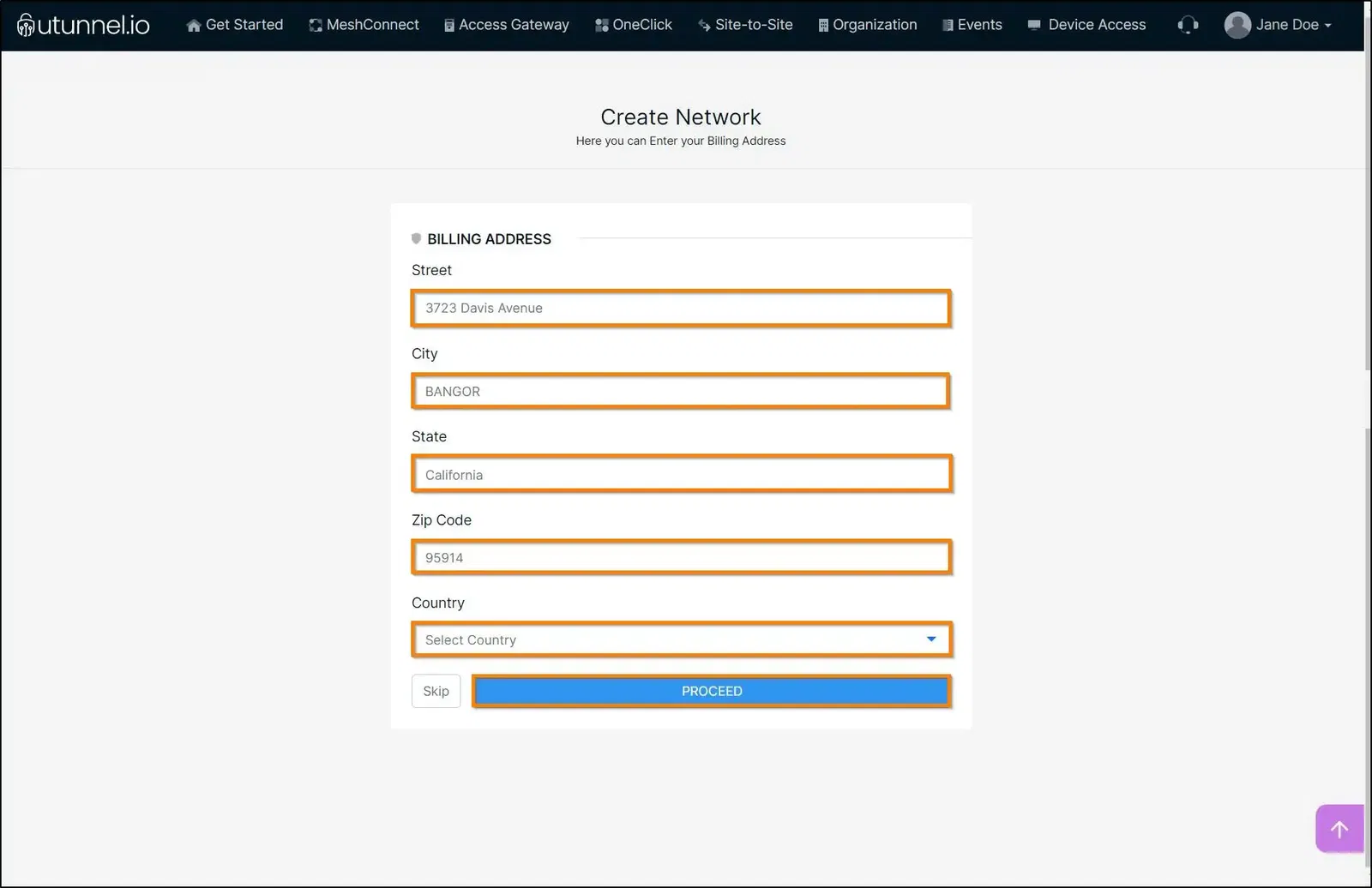 steps to deploy a cloud VPN server billing address