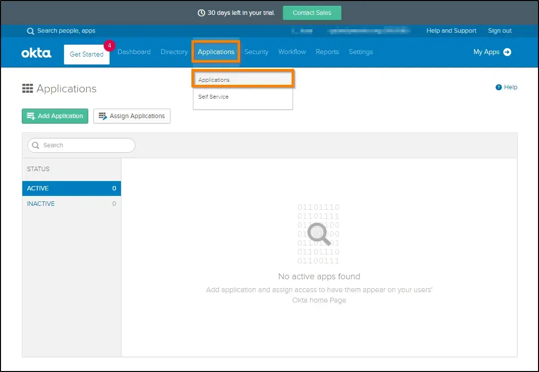 How to enable SSO and use Okta as identity provider navigate to Applications within Applications tab from Okta dashboard