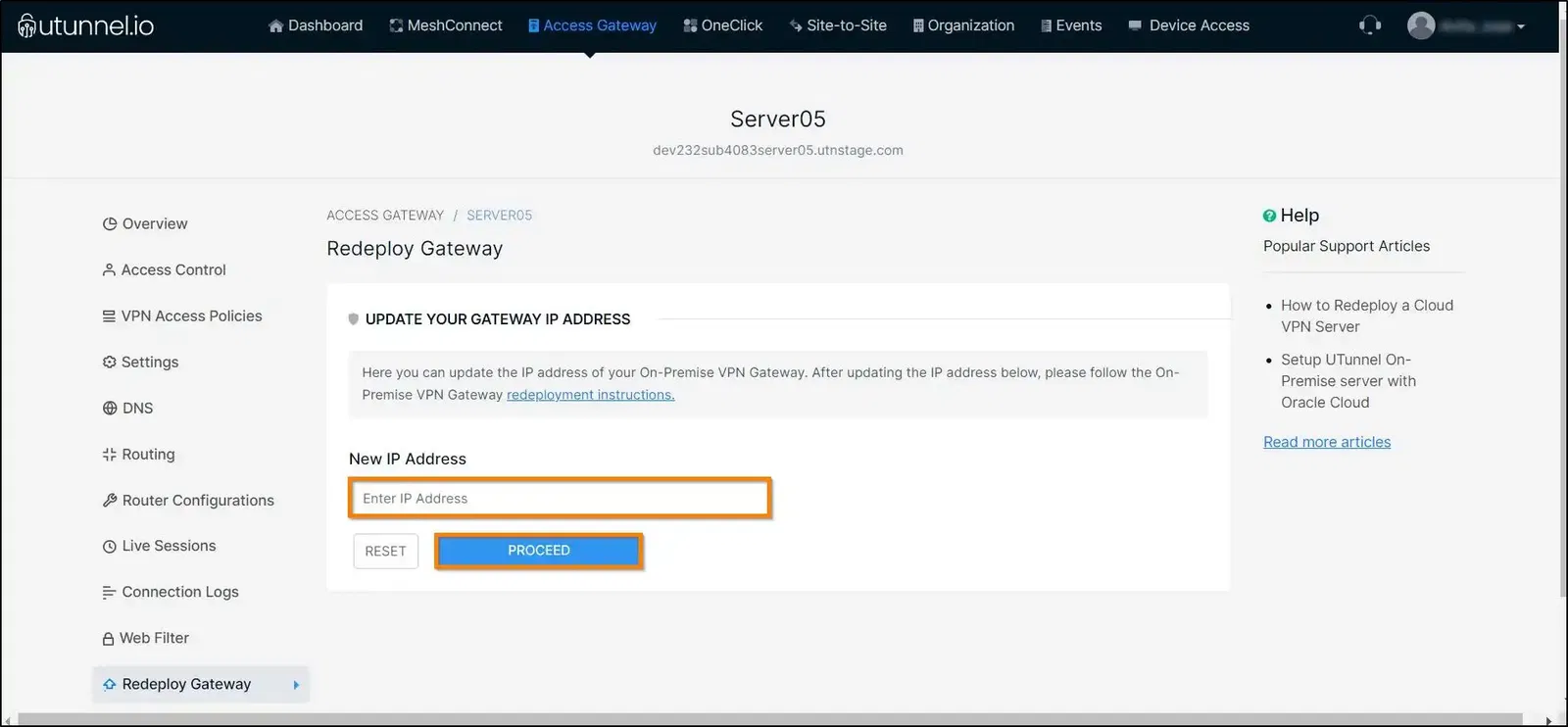 How to redeploy on-premise VPN server redeploy server