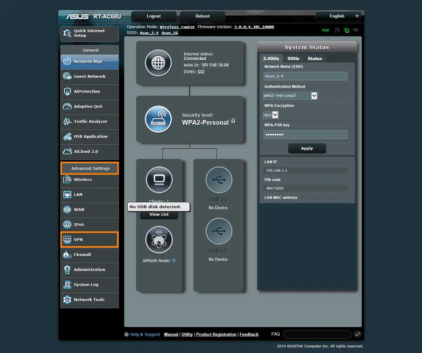 configure vpn on asus rt router advanced settings