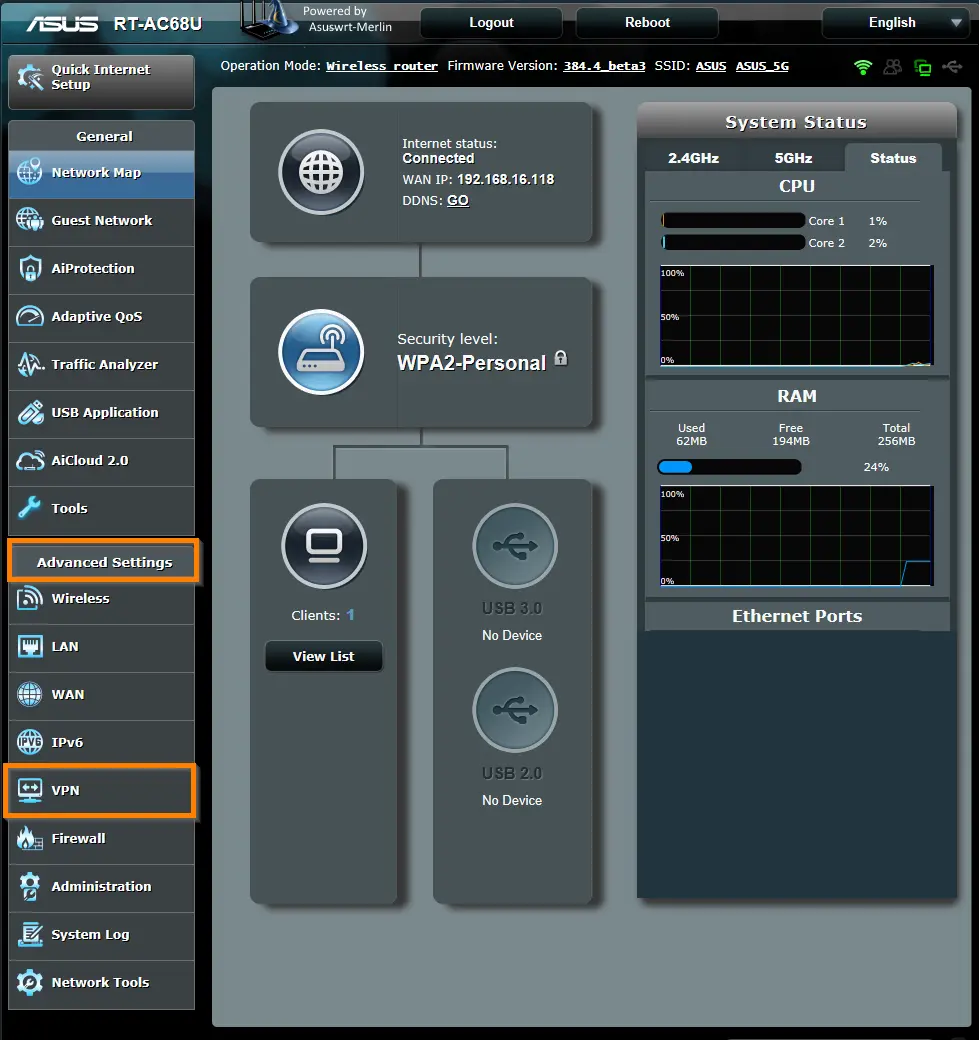 Configure UTunnel VPN on Asus Merlin router account