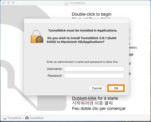 openvpn with tunnelblick in macos installer start