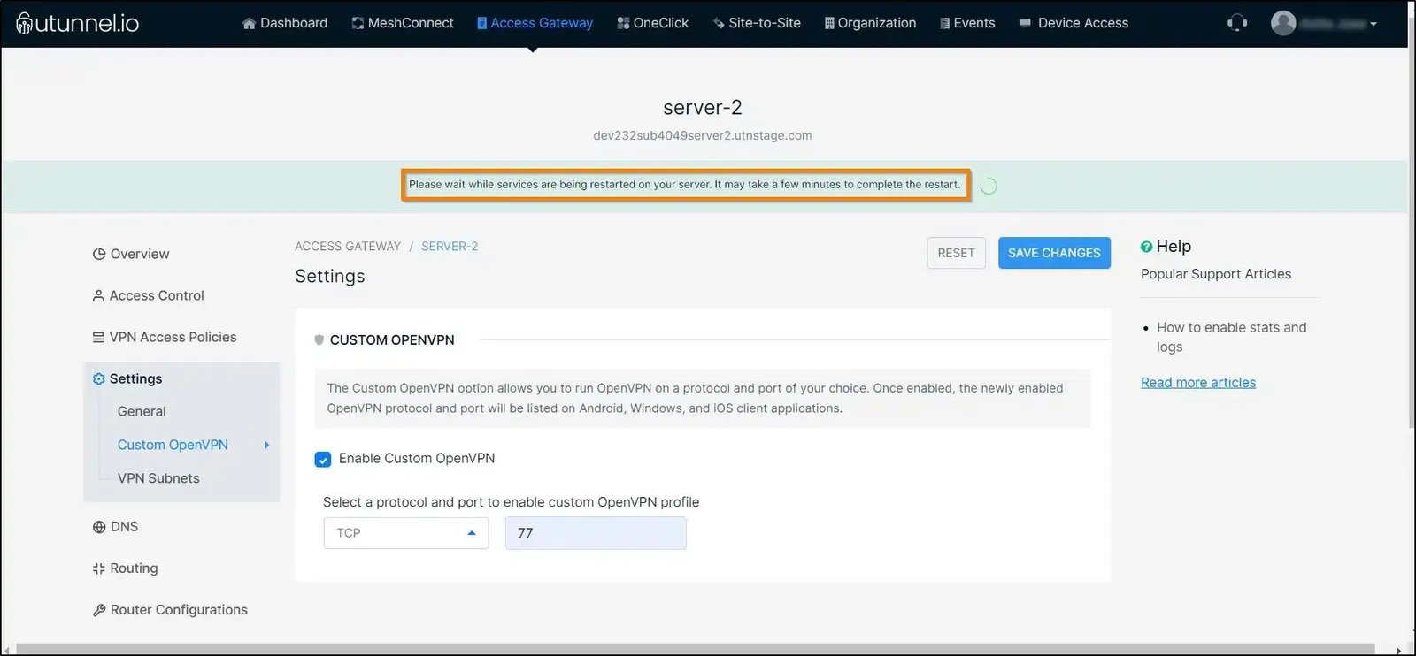 openvpn custom protocol port server restart in progress