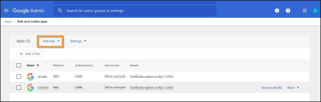 How to enable SSO and use G Suite as identity provider click Add App
