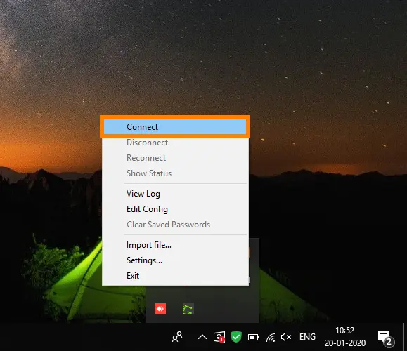 Configure UTunnel with OpenVPN client on Windows 10 select Connect feature by right-clicking the OpenVPN GUI icon