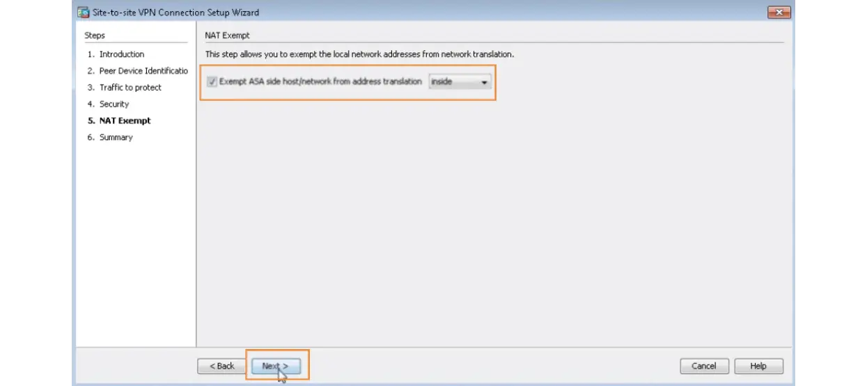 Set up site-to-site tunnel with Cisco ASA enable NAT exempt