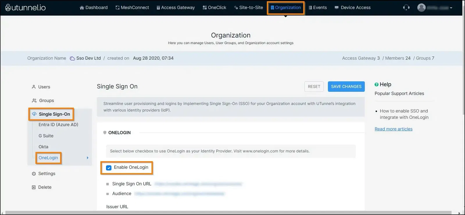 How to enable SSO and integrate with OneLogin Enable OneLogin in UTunnel