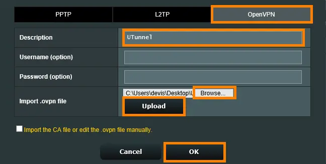 configure vpn on asus rt router openvpn tab