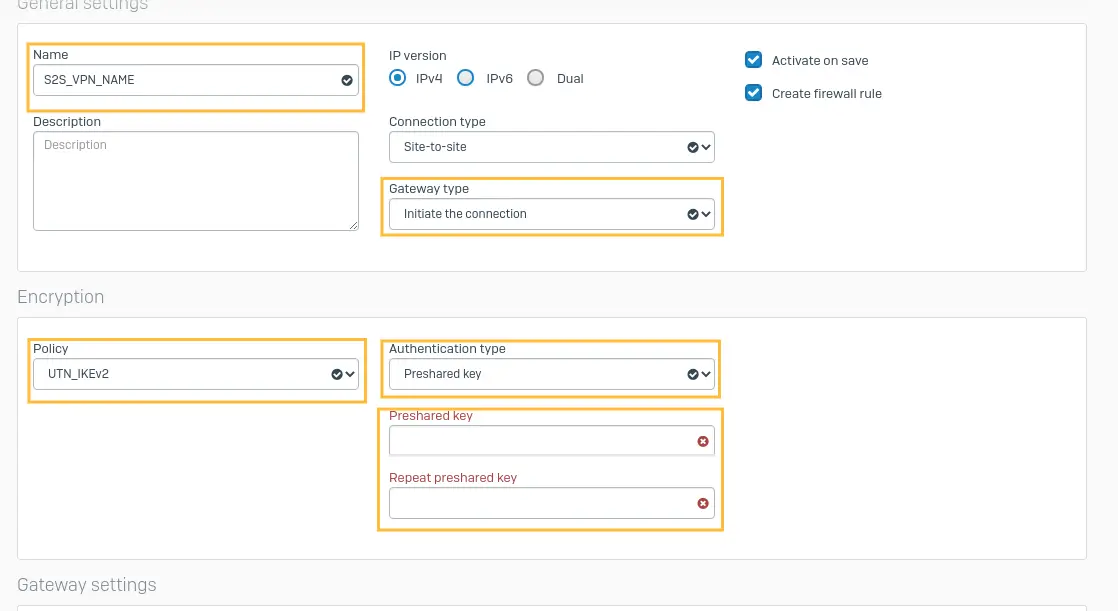 setup site-to-site tunnel with Sophos XG firewall new connection