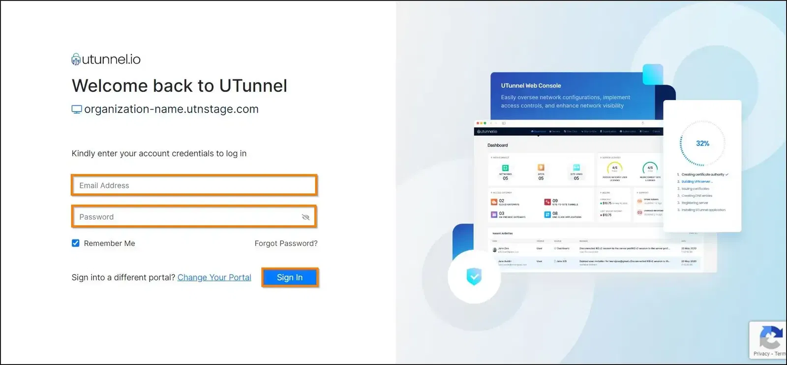 How to signup as organization UTunnel login