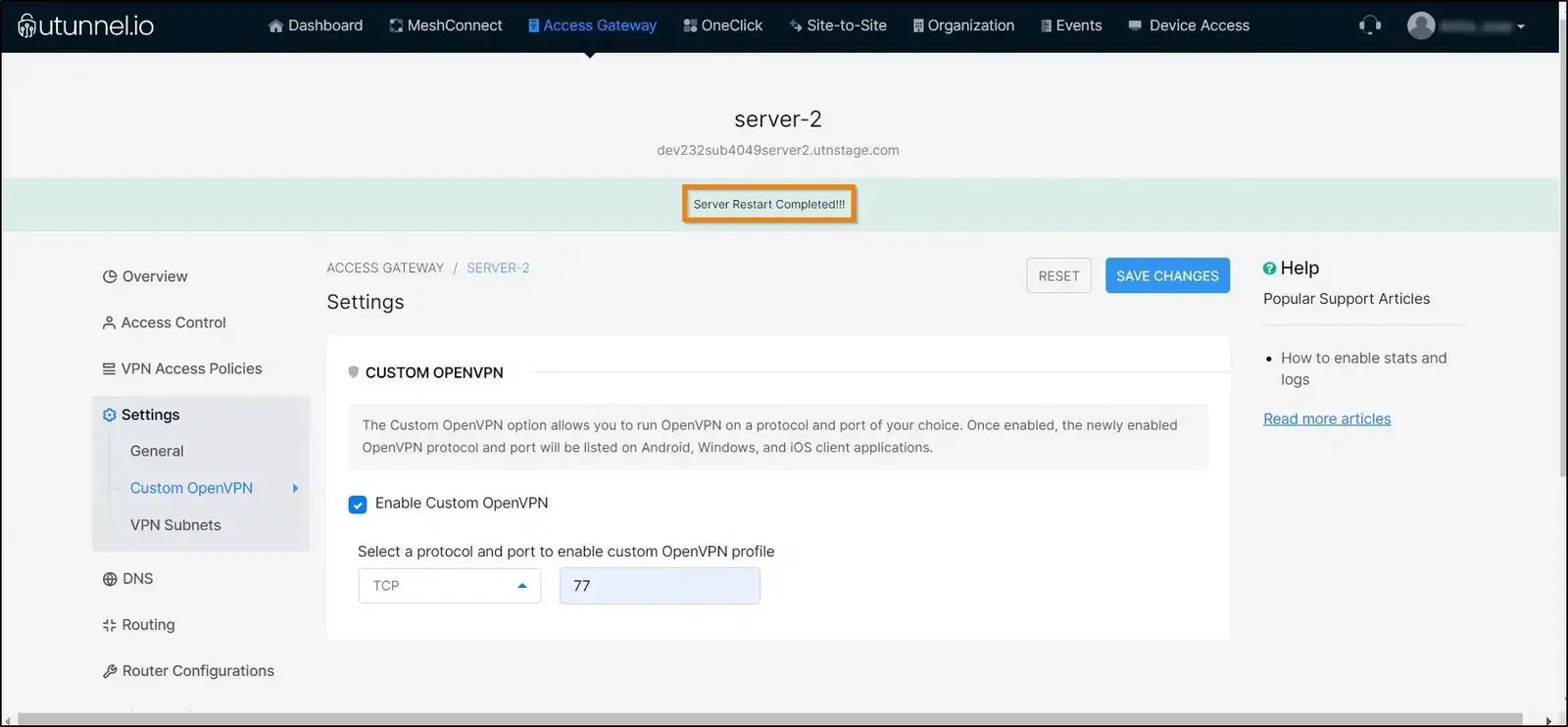 openvpn custom protocol port server restart complete