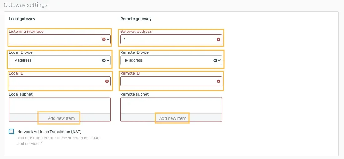 setup site-to-site tunnel with Sophos XG firewall gateway settings