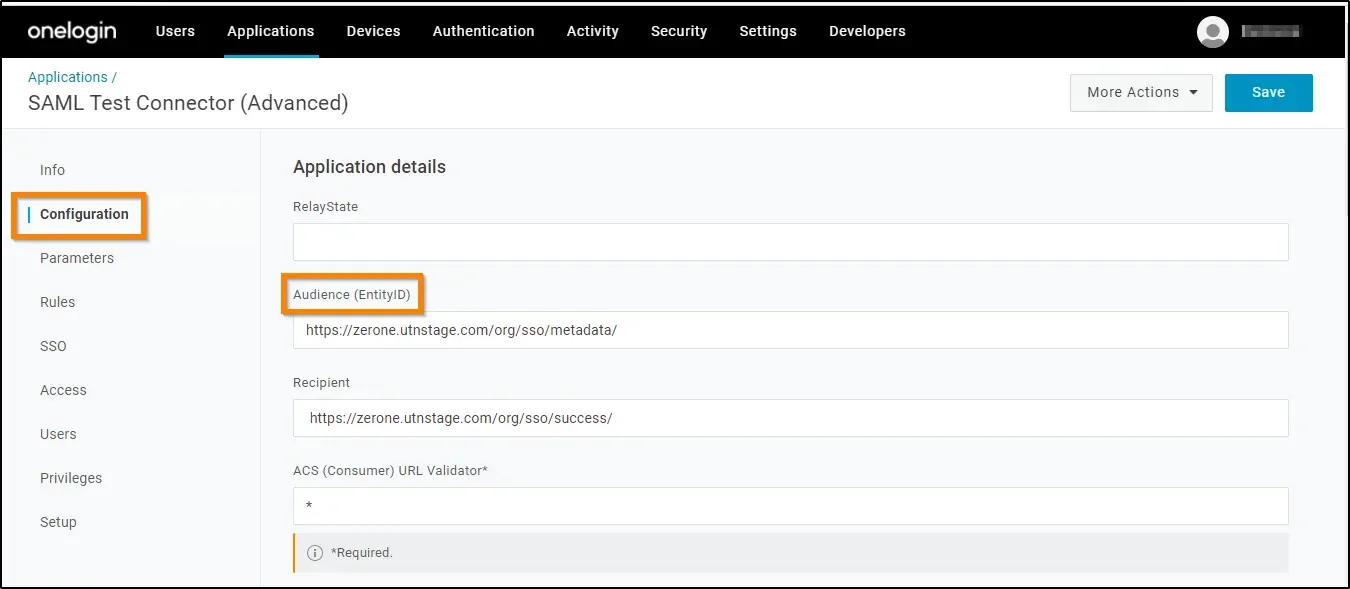 How to enable SSO and integrate with OneLogin copy Audience url 