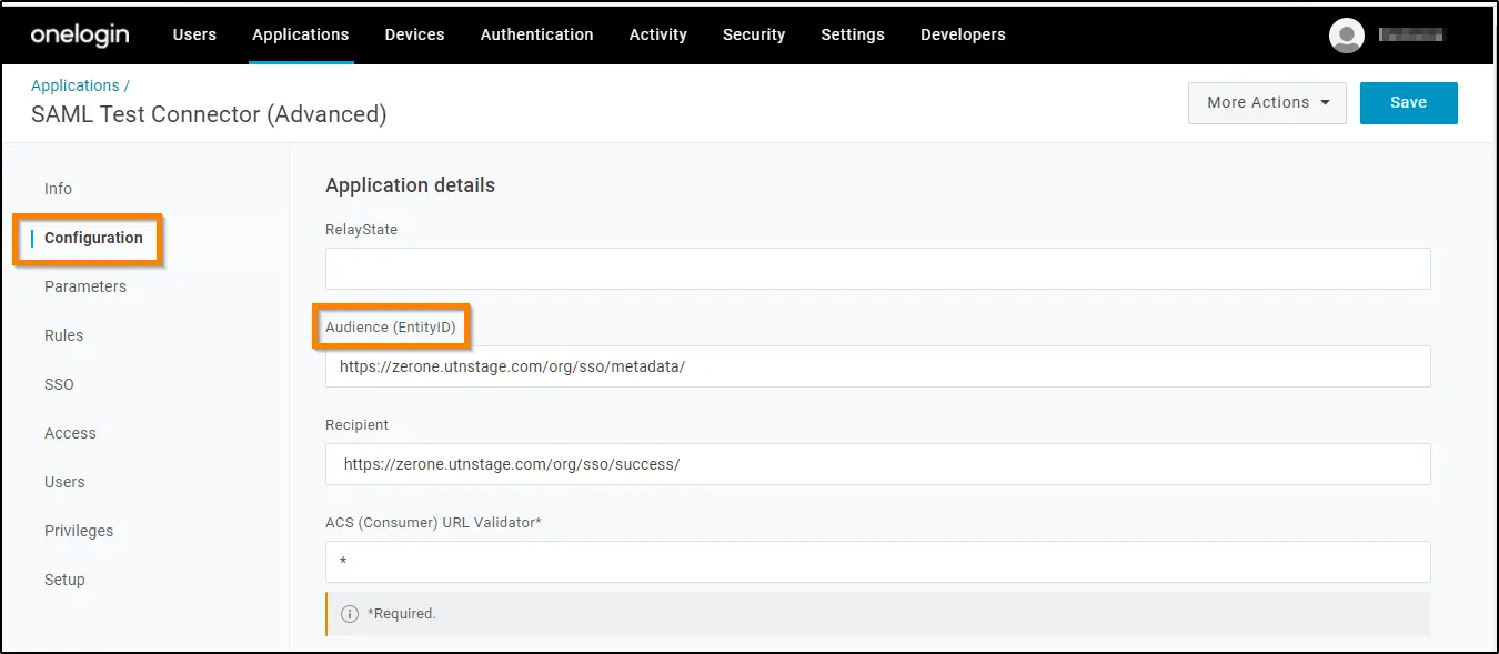 How to enable SSO and integrate with OneLogin copy Audience url 