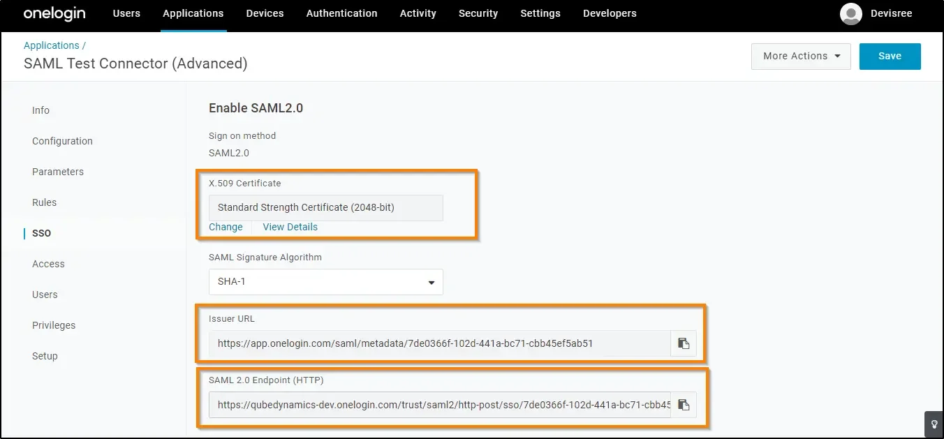 How to enable SSO and integrate with OneLogin copy 2 SAML values, issuer URL