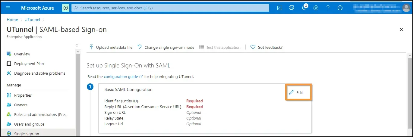 How to enable SSO and use Azure AD as identity provider edit basic SAML configuration