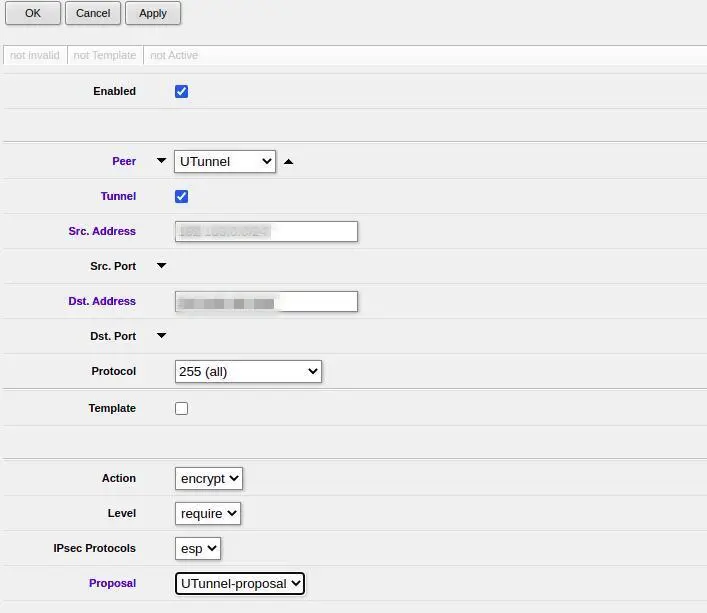 How to create site-to-site connection with Mikrotik router navigate to policies and configure details