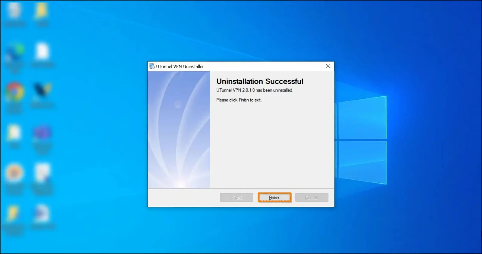 How to clean install windows VPN client uninstallation complete