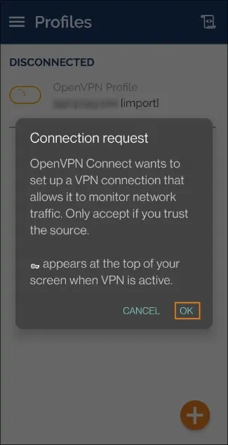 use openvpn client to connect to vpn connection request