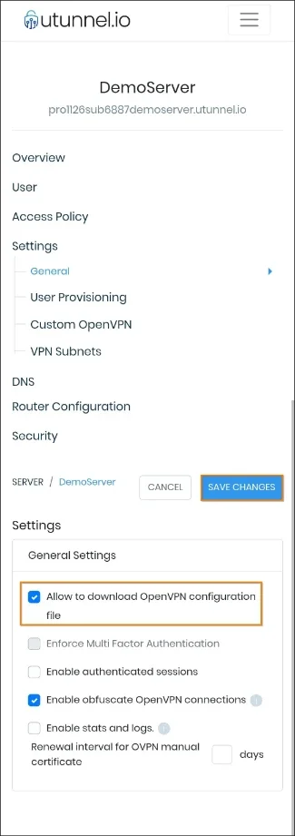 use openvpn client to connect to vpn allow download