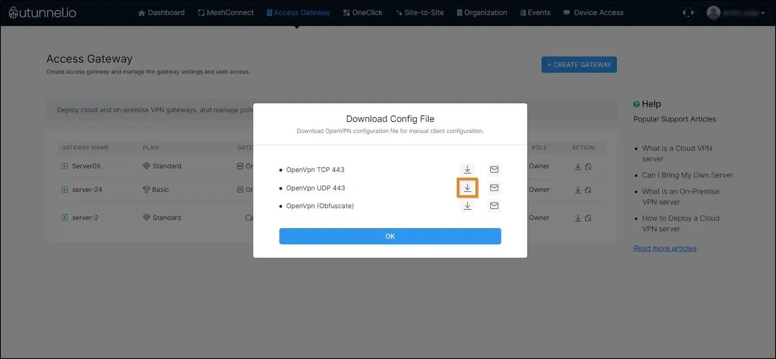 Configure UTunnel with OpenVPN client on Windows 10 download OVPN files