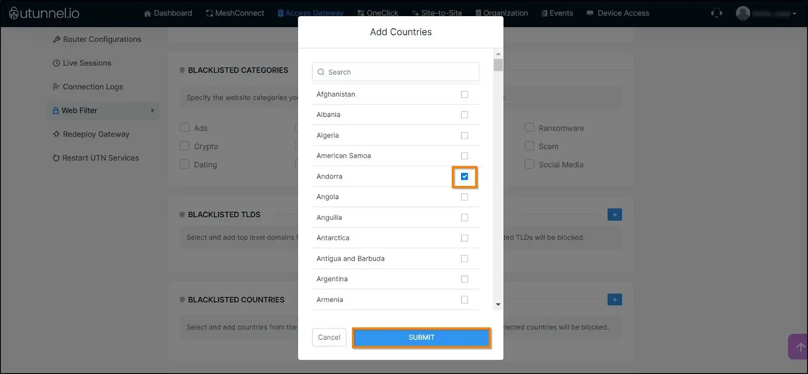 How to block country-specific websites on VPN add countries