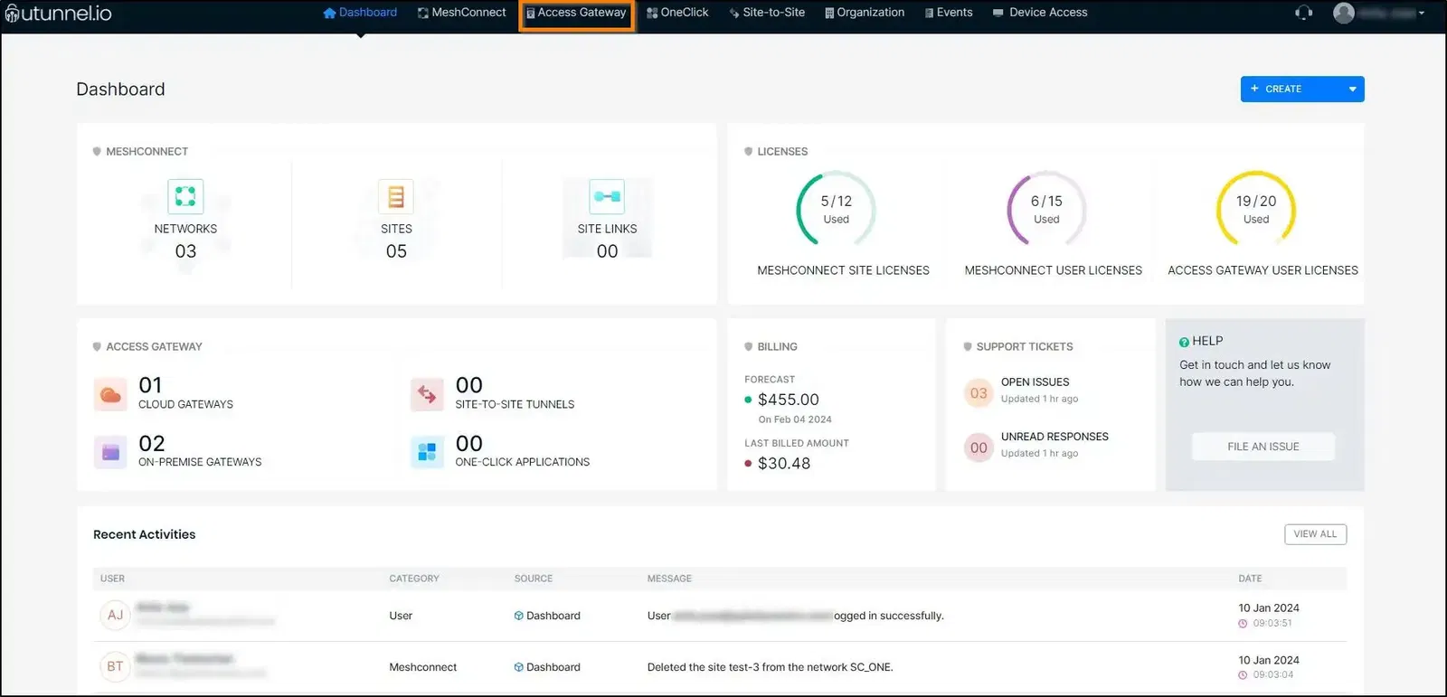 check active vpn connections utunnel dashboard