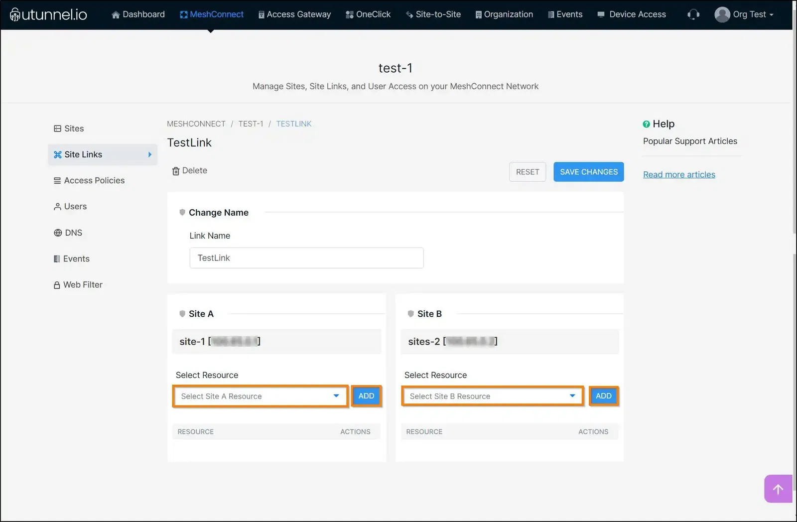 How to configure a Site Link configurations page