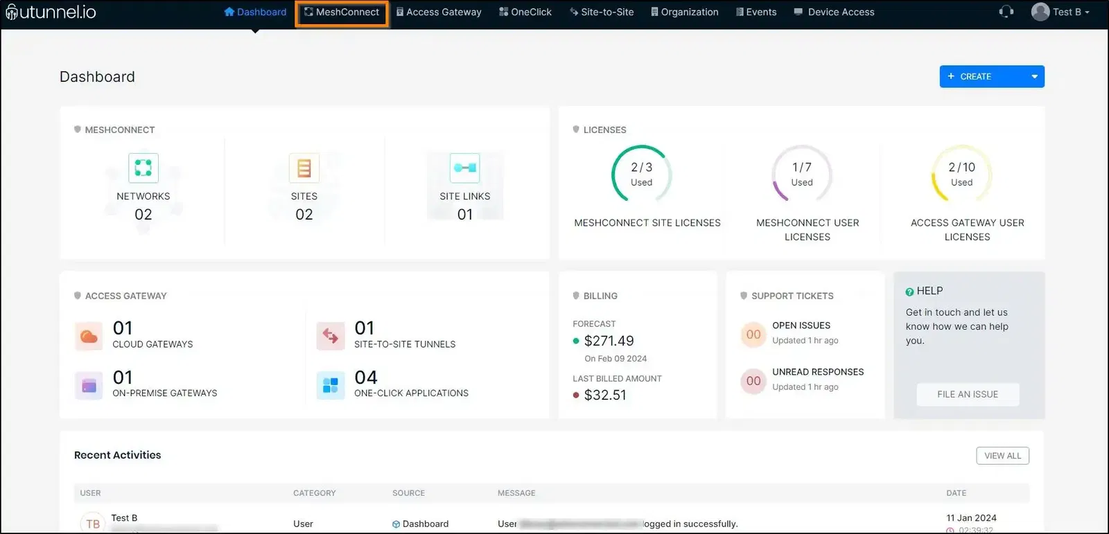 Configure access policy on a MeshConnect network UTunnel dashboard