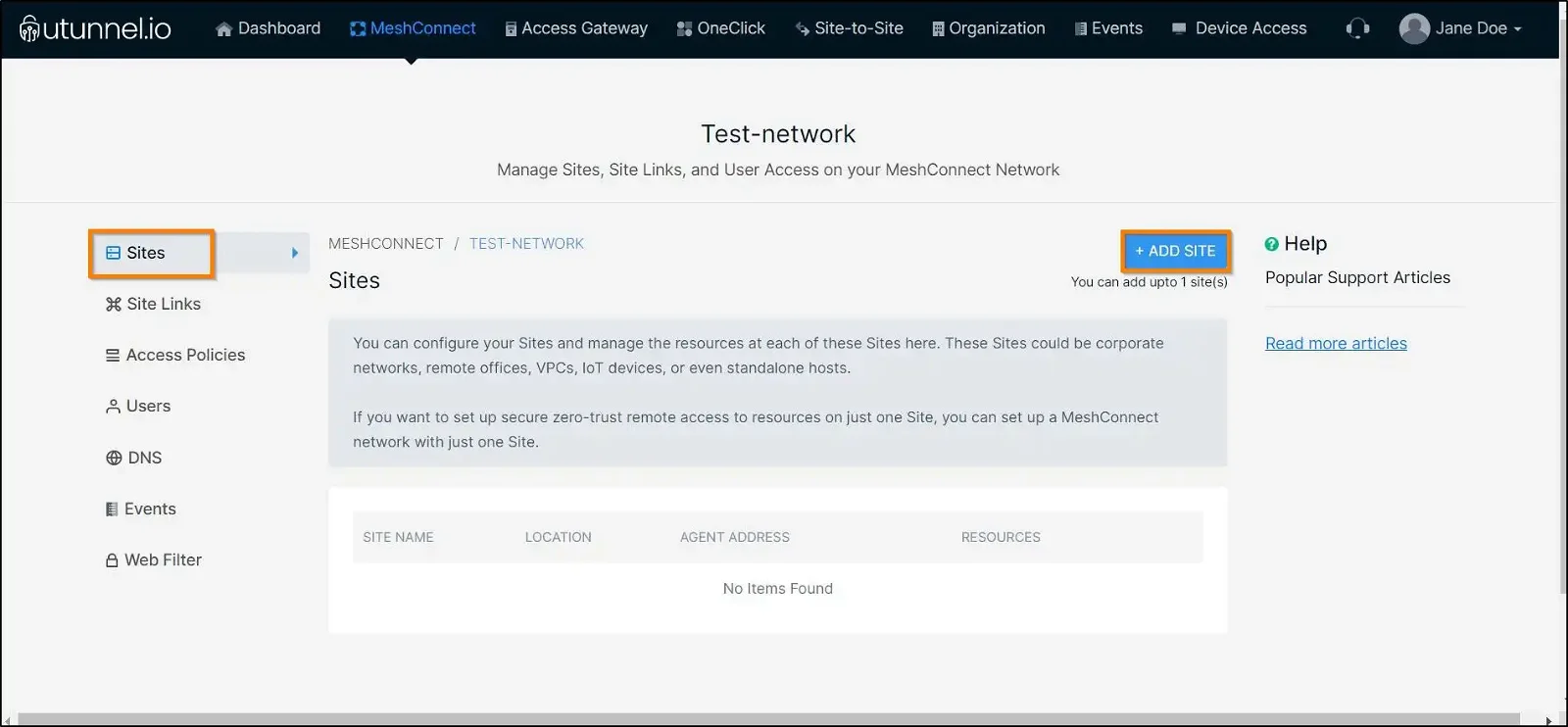 How to configure Sites on a MeshConnect network add site