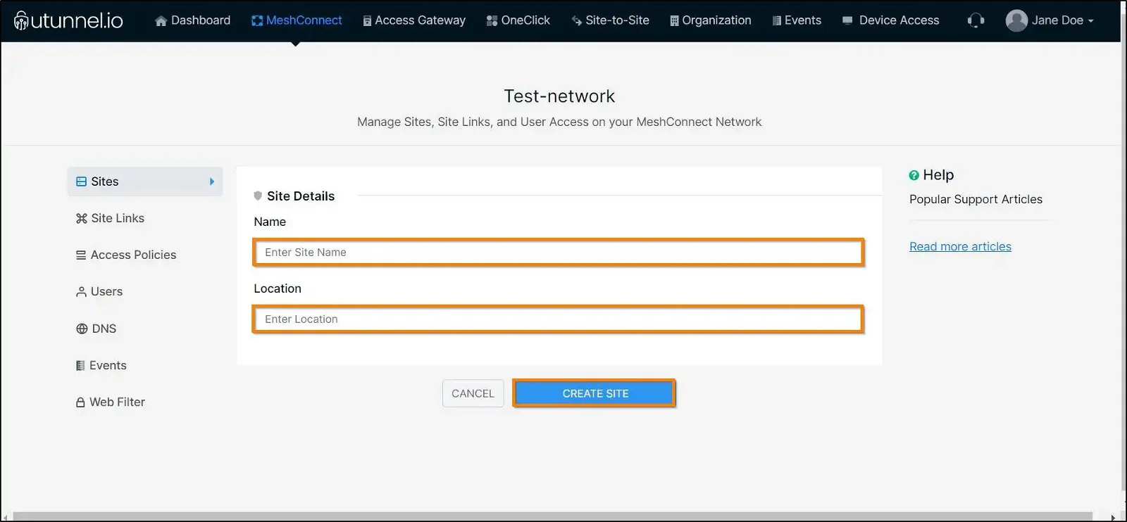 How to configure Sites on a MeshConnect network creating a site