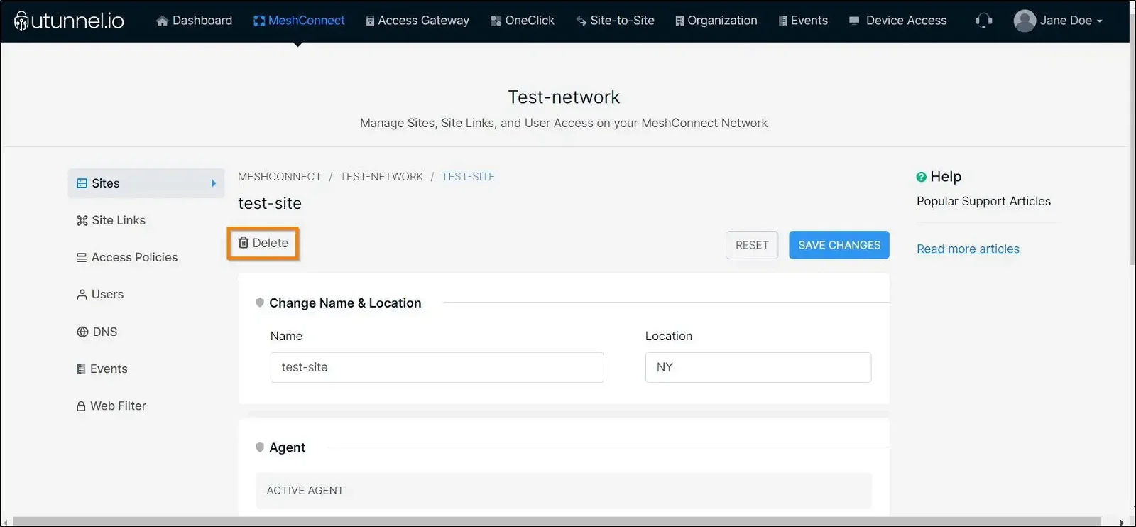 How to configure Sites on a MeshConnect network deleting a site
