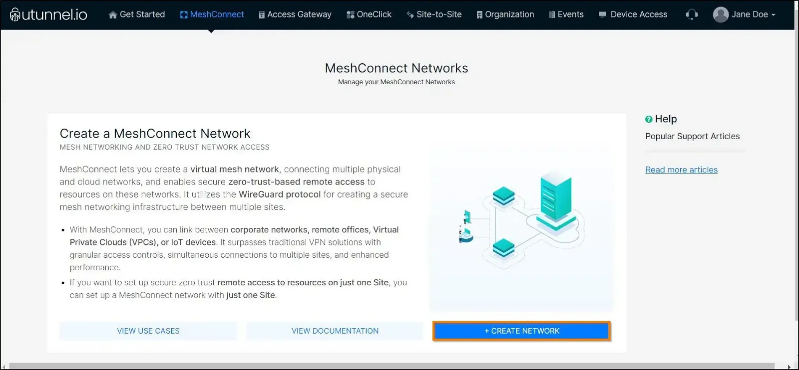 How to configure a MeshConnect network create network page